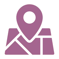Iconic purple map with a pin
